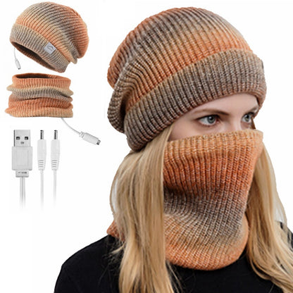 USB Heated Hat and Scarf Set Knit Beanie Hat Neck Warmer for Men Women Soft Lined Knitted Hat Winter Warm Cap