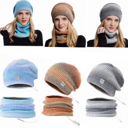 USB Heated Hat and Scarf Set Knit Beanie Hat Neck Warmer for Men Women Soft Lined Knitted Hat Winter Warm Cap