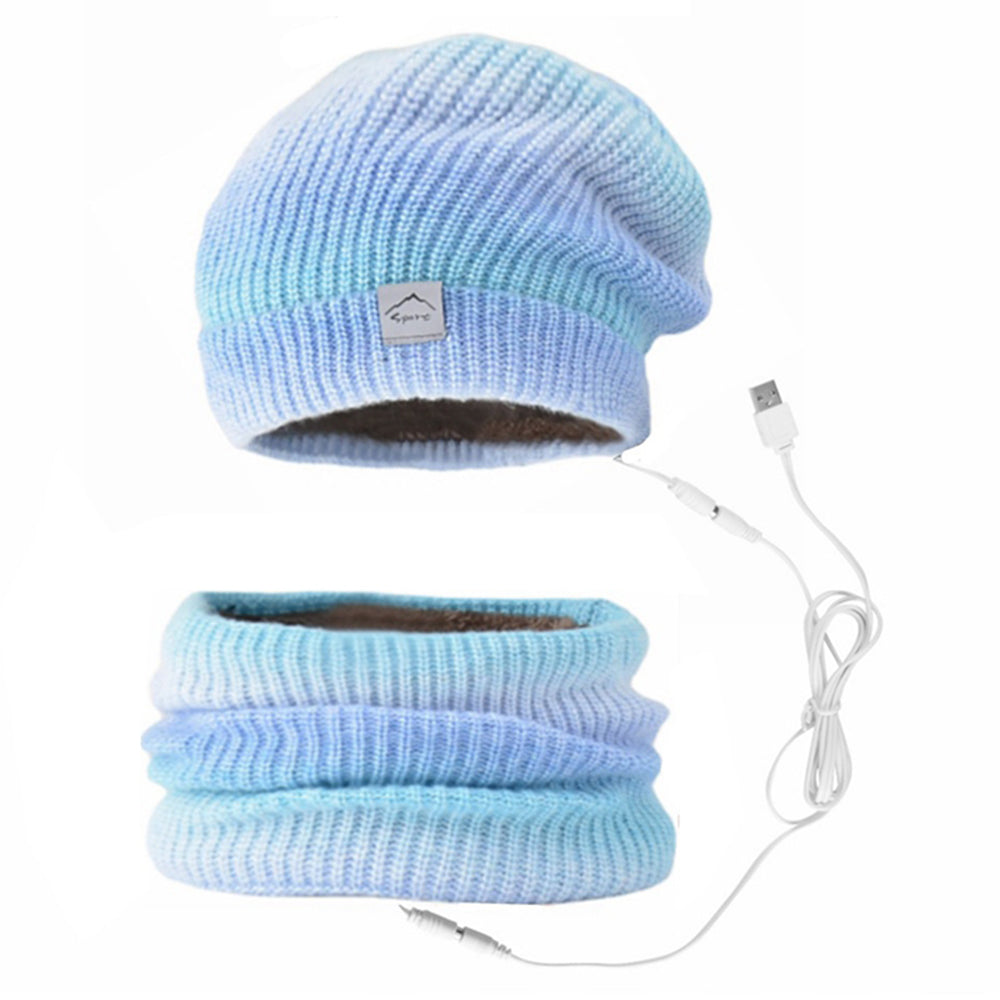 USB Heated Hat and Scarf Set Knit Beanie Hat Neck Warmer for Men Women Soft Lined Knitted Hat Winter Warm Cap