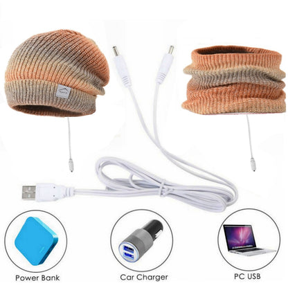 USB Heated Hat and Scarf Set Knit Beanie Hat Neck Warmer for Men Women Soft Lined Knitted Hat Winter Warm Cap