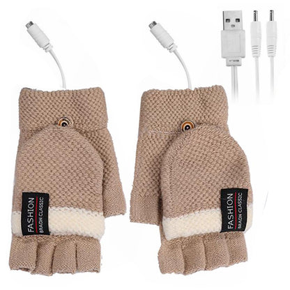 1 Pair USB Electric Heating Warm Gloves Winter Double-side Heated Half Finger Gloves with Flap Lid