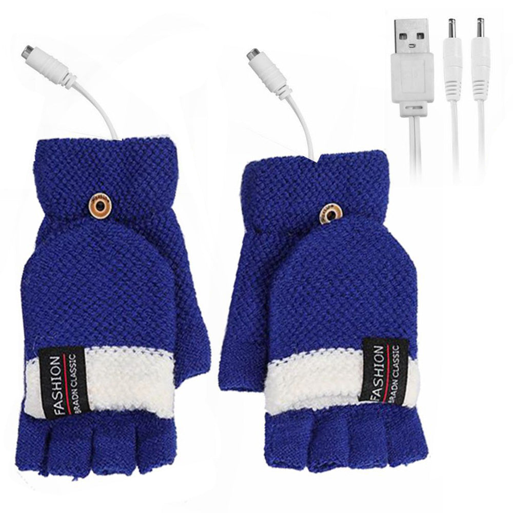 1 Pair USB Electric Heating Warm Gloves Winter Double-side Heated Half Finger Gloves with Flap Lid