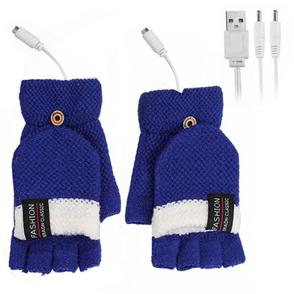 1 Pair USB Electric Heating Warm Gloves Winter Double-side Heated Half Finger Gloves with Flap Lid