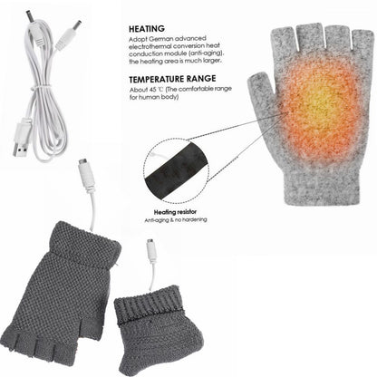 1 Pair USB Electric Heating Warm Gloves Winter Double-side Heated Half Finger Gloves with Flap Lid