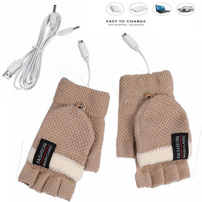 1 Pair USB Electric Heating Warm Gloves Winter Double-side Heated Half Finger Gloves with Flap Lid