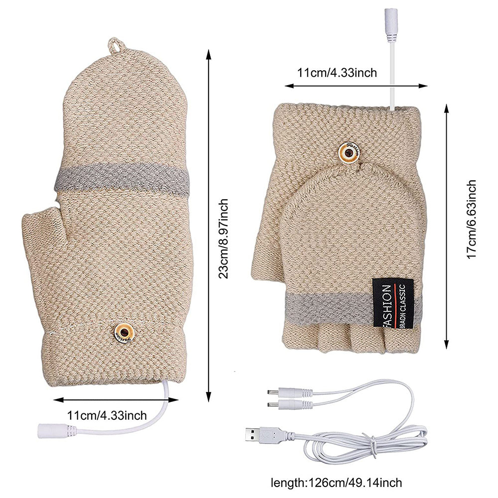 1 Pair USB Electric Heating Warm Gloves Winter Double-side Heated Half Finger Gloves with Flap Lid