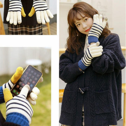 1 Pair Stripe Pattern USB Heated Gloves Heating Fiber Winter Hands Warm Gloves Knitting Full Finger Warmer