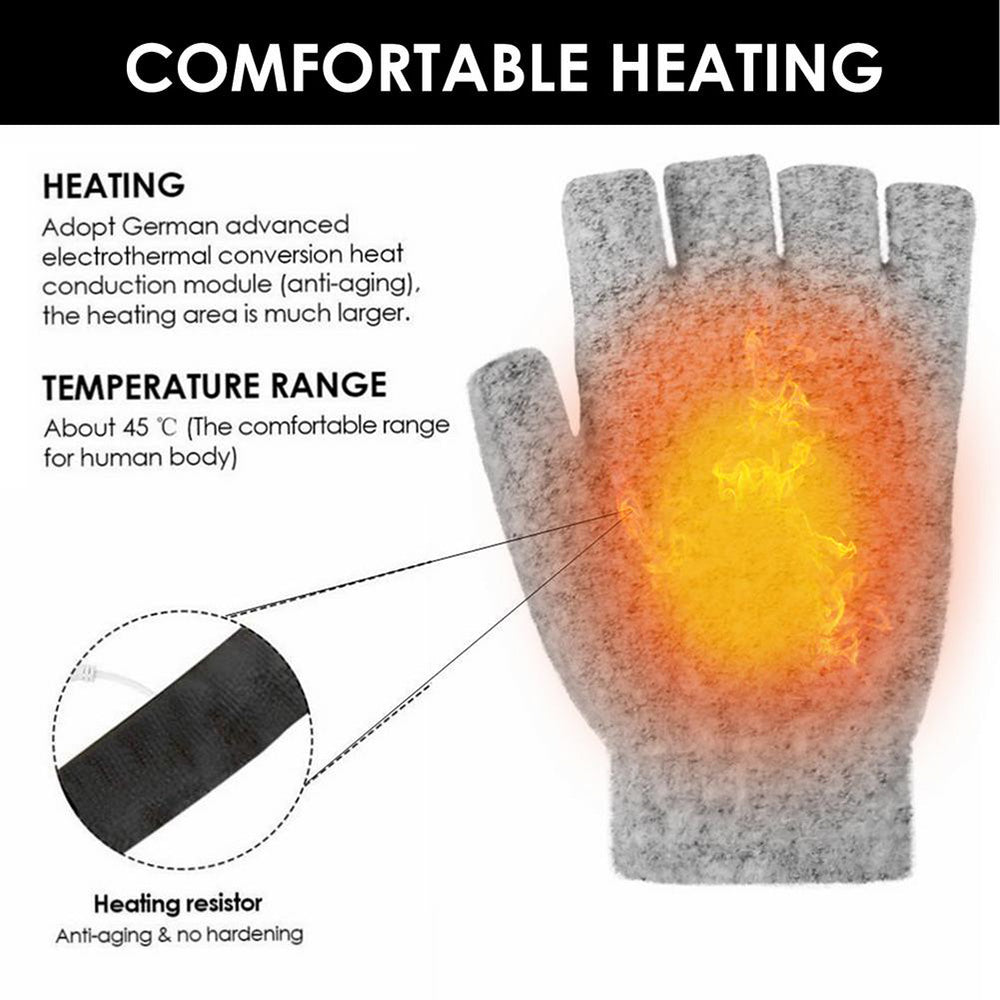 1 Pair USB Electric Heating Winter Gloves Warm Heated Polyester Half Finger Gloves with Flap Lid