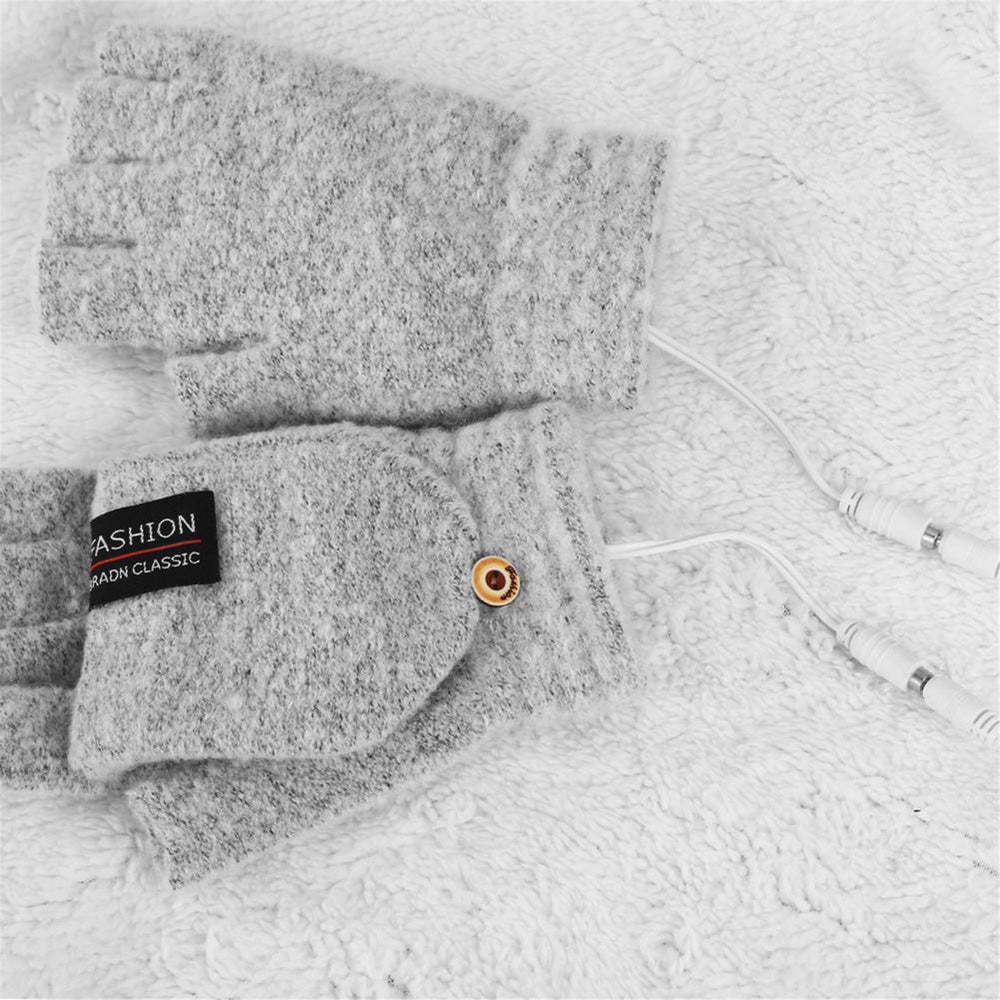 1 Pair USB Electric Heating Winter Gloves Warm Heated Polyester Half Finger Gloves with Flap Lid