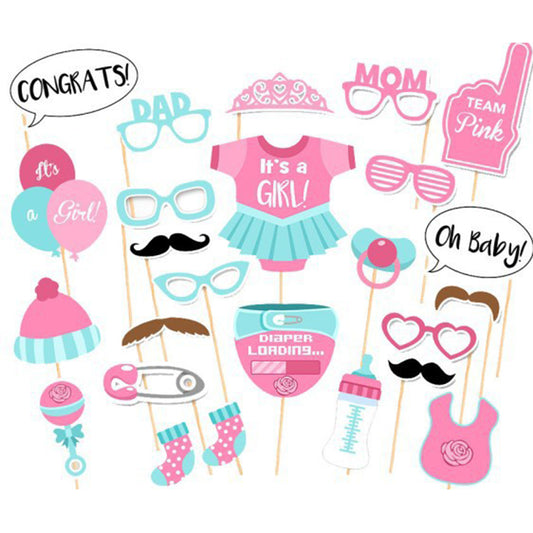 25Pcs / Set Baby Shower Photo Booth Props Newborn Baby Boy Girl Party Decoration DIY Supply