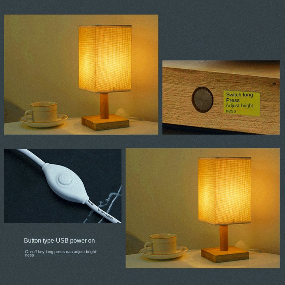 TA-066 Wood+Cloth Stepless Dimming Night Light USB LED Table Lamp Home Decor