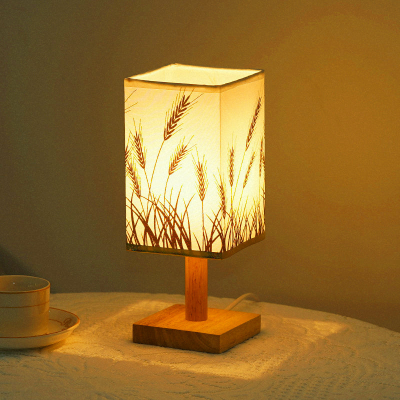TA-066 Wooden Base Cloth Lampshade LED Table Lamp Home Decorative USB Night Light