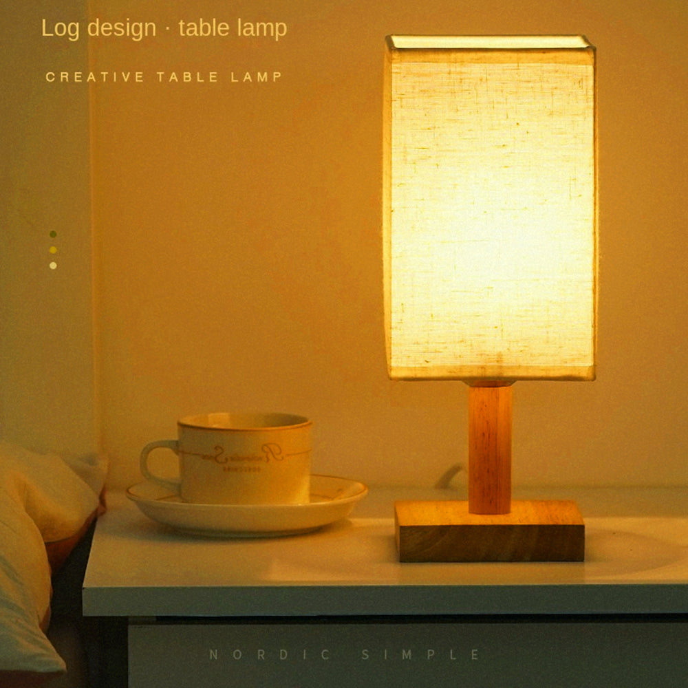 TA-066 Wooden Base Cloth Lampshade LED Table Lamp Home Decorative USB Night Light