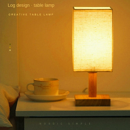 TA-066 Wooden Base Cloth Lampshade LED Table Lamp Home Decorative USB Night Light