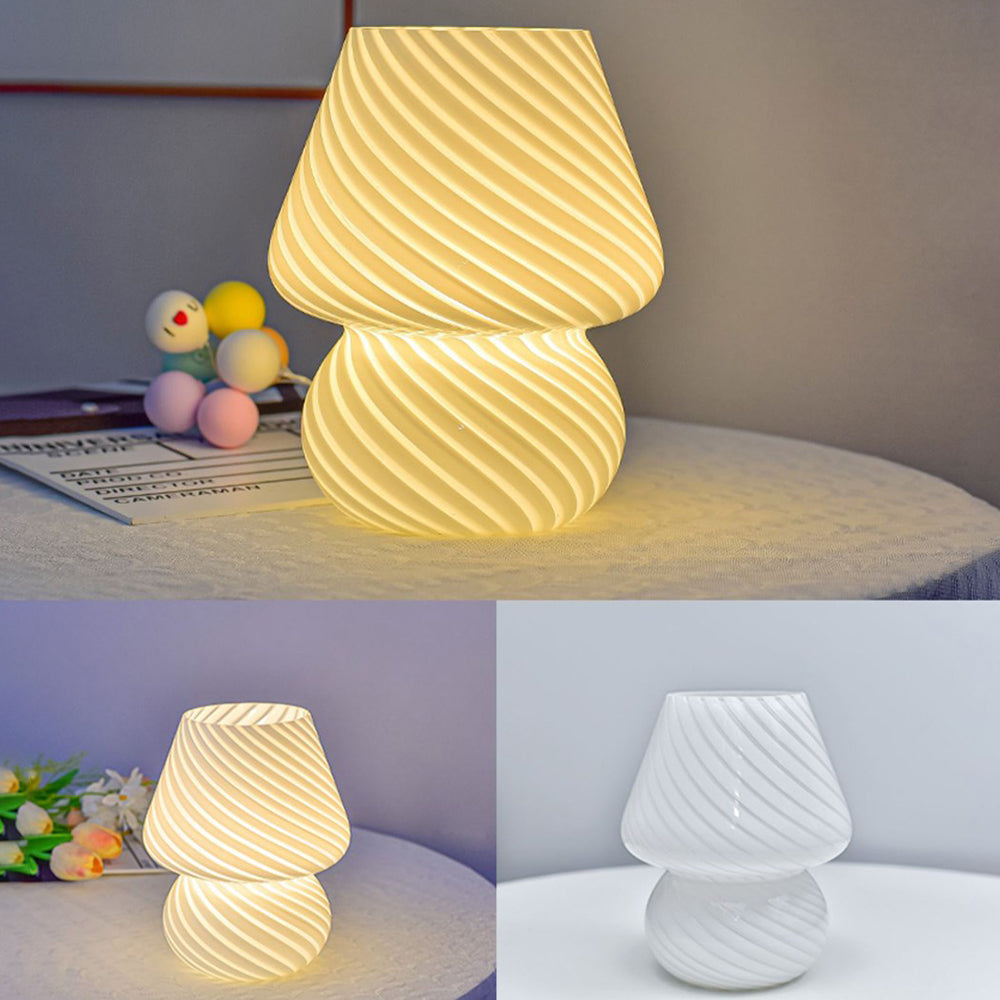 TA-033 Glass Mushroom Lamp Bedside Lamp Stepless Dimming Glass Nightstand Night Light Reading Light for Home Decor