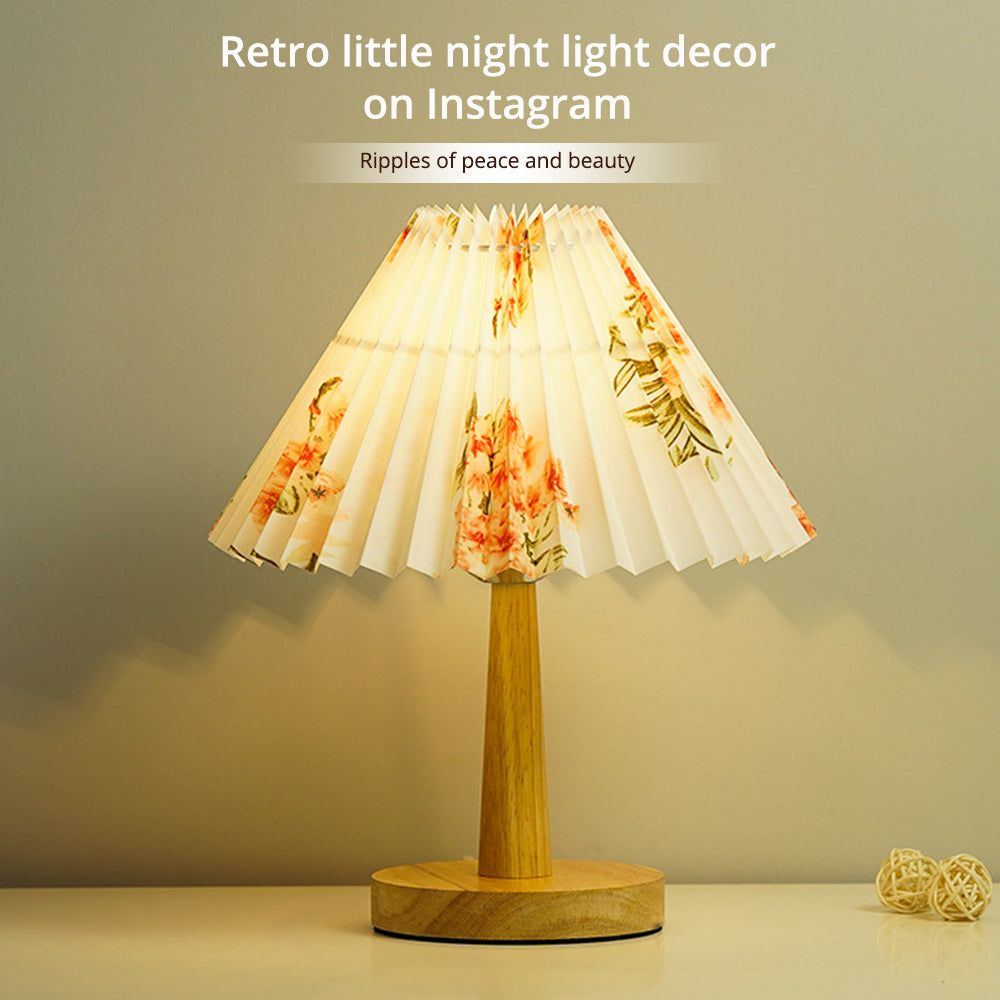 TA-016 Touch Control Table Lamp Pleated Shade Night Lamp 1600mAh Bedside Desk Lamp for Bedroom Living Room