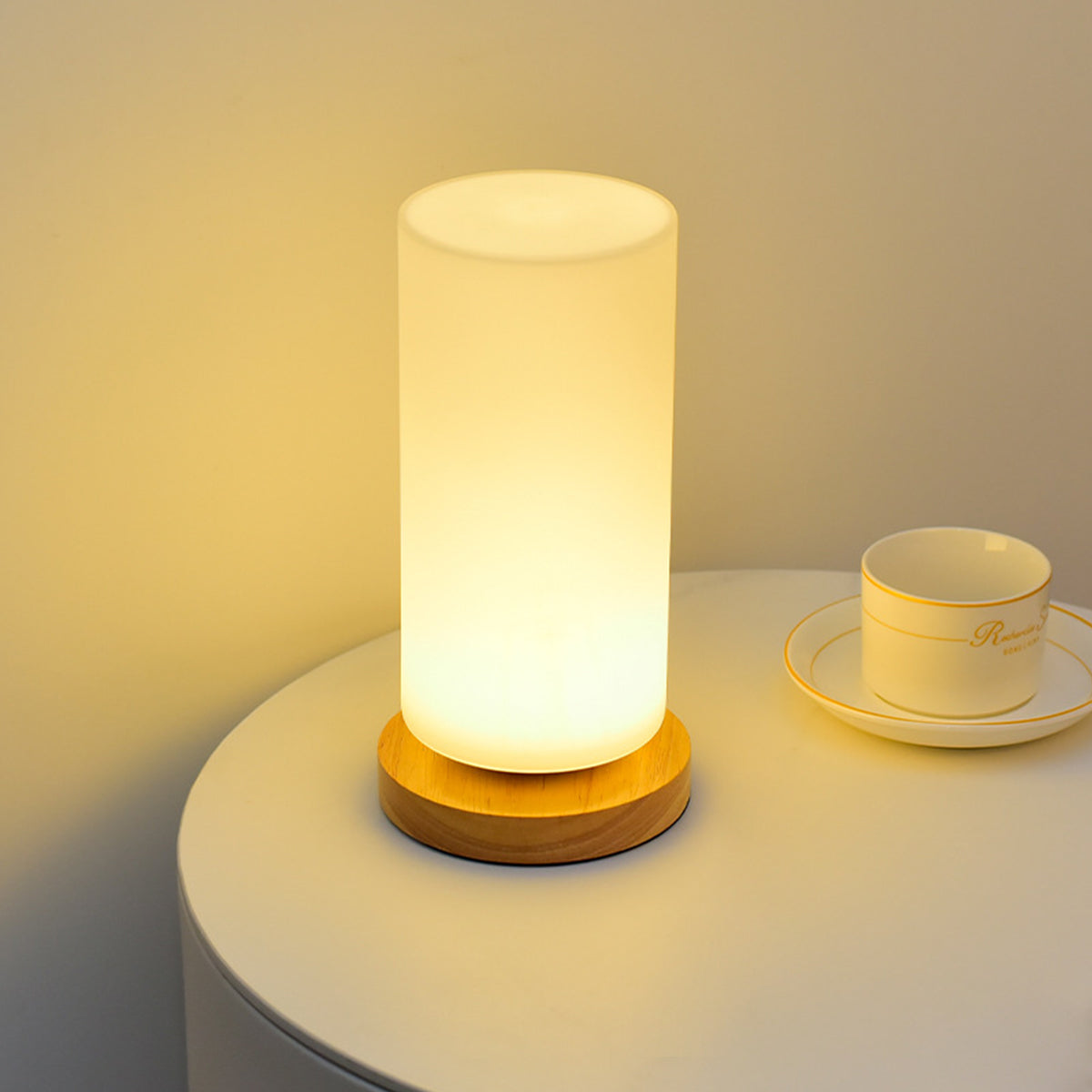TA-004 Wood Base Decor LED Light Bedroom Bedside Night Light 3W Warm Light Night Lamp with Button Switch