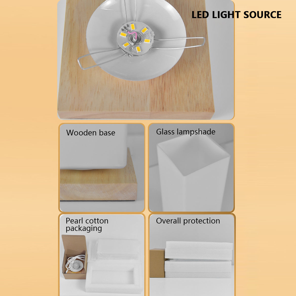 TA-004 Wood Base Decor LED Light Bedroom Bedside Night Light 3W Warm Light Night Lamp with Button Switch