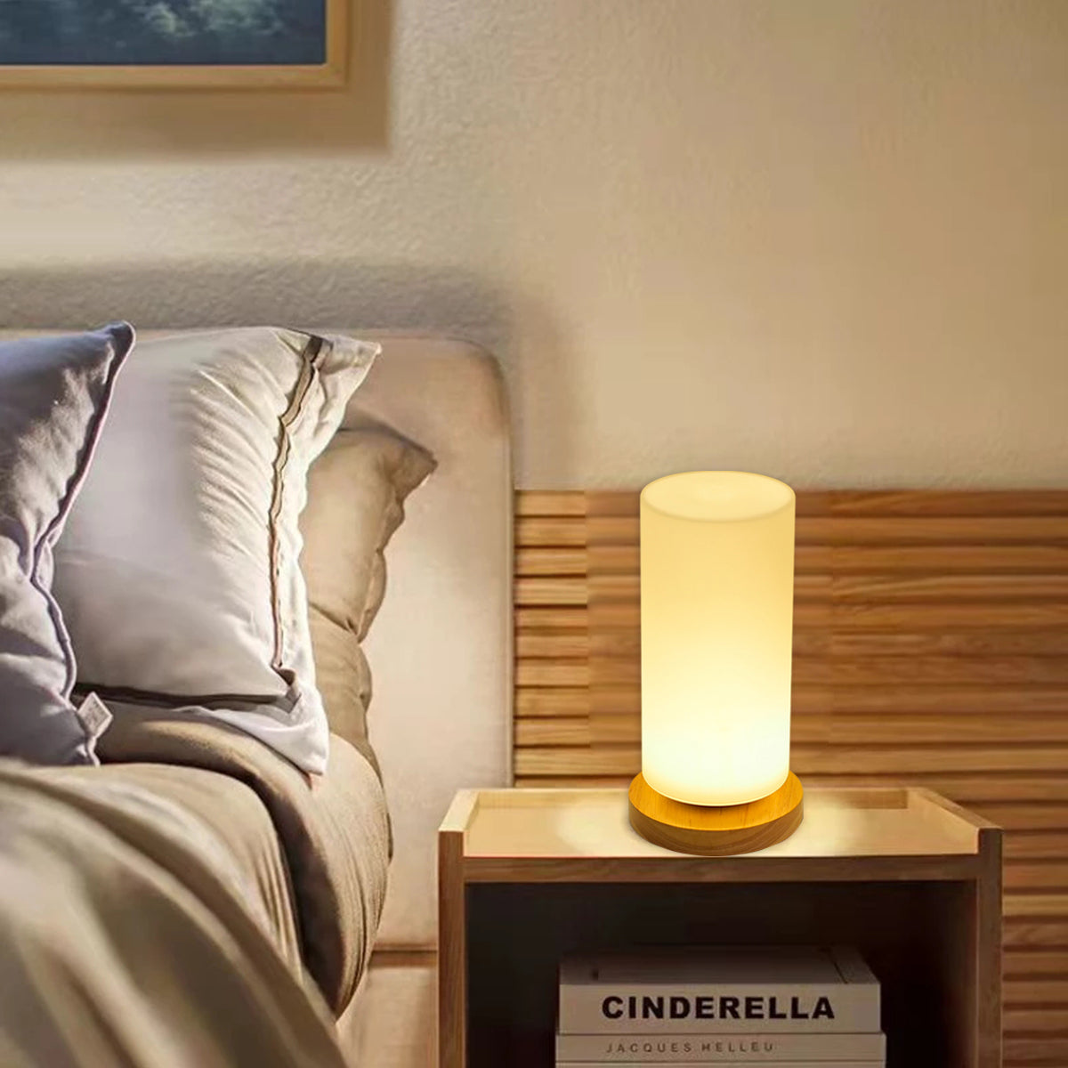 TA-004 Wood Base Decor LED Light Bedroom Bedside Night Light 3W Warm Light Night Lamp with Button Switch