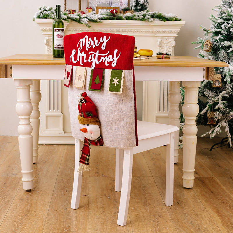 Cute Cartoon Decor Christmas Dining Chair Slipcover Cloth Sleeve Chair Back Cover Protector for Home Dining Room