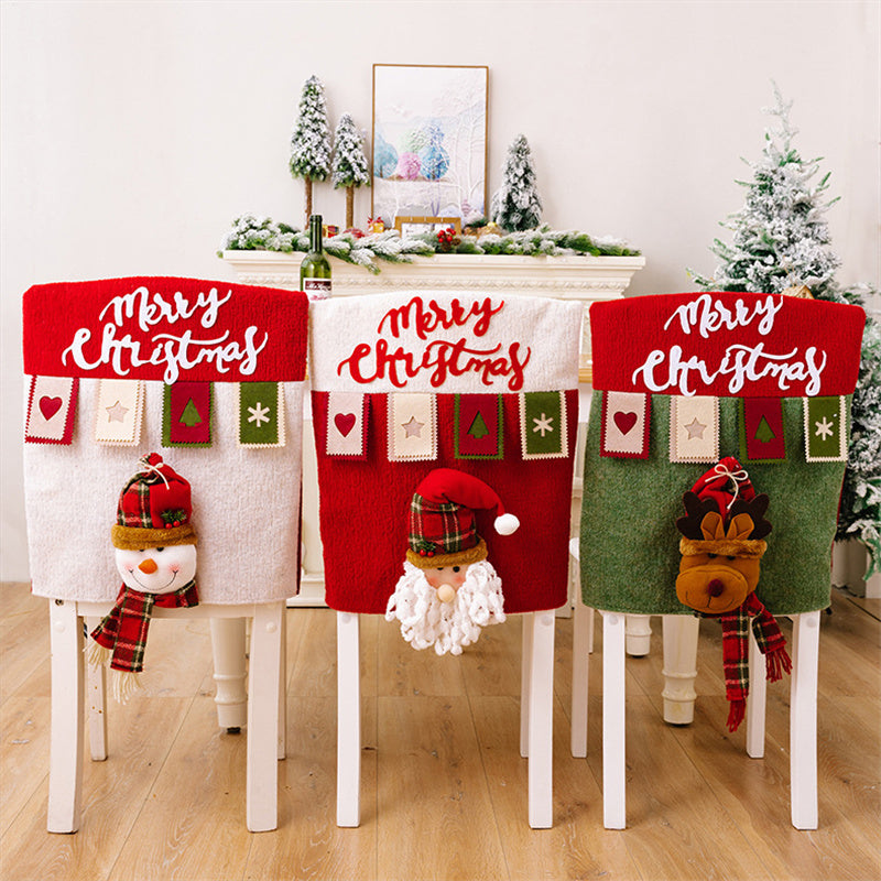 Cute Cartoon Decor Christmas Dining Chair Slipcover Cloth Sleeve Chair Back Cover Protector for Home Dining Room