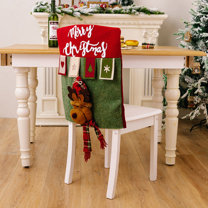 Cute Cartoon Decor Christmas Dining Chair Slipcover Cloth Sleeve Chair Back Cover Protector for Home Dining Room
