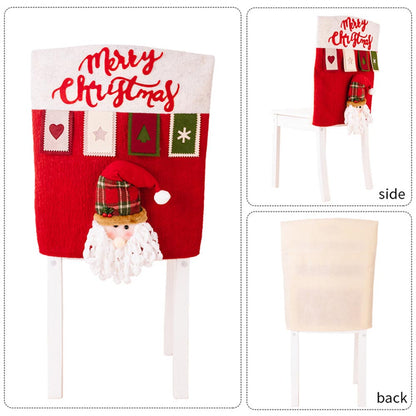 Cute Cartoon Decor Christmas Dining Chair Slipcover Cloth Sleeve Chair Back Cover Protector for Home Dining Room