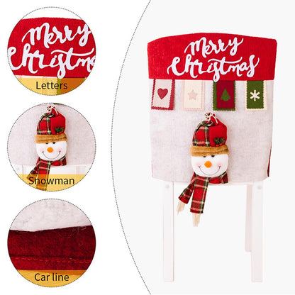 Cute Cartoon Decor Christmas Dining Chair Slipcover Cloth Sleeve Chair Back Cover Protector for Home Dining Room