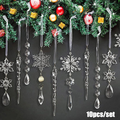 10PCS Fake Snow Flakes Home Christmas Ornaments Set Xmax Snowflake Hanging Icicles Simulated Ice Sticks
