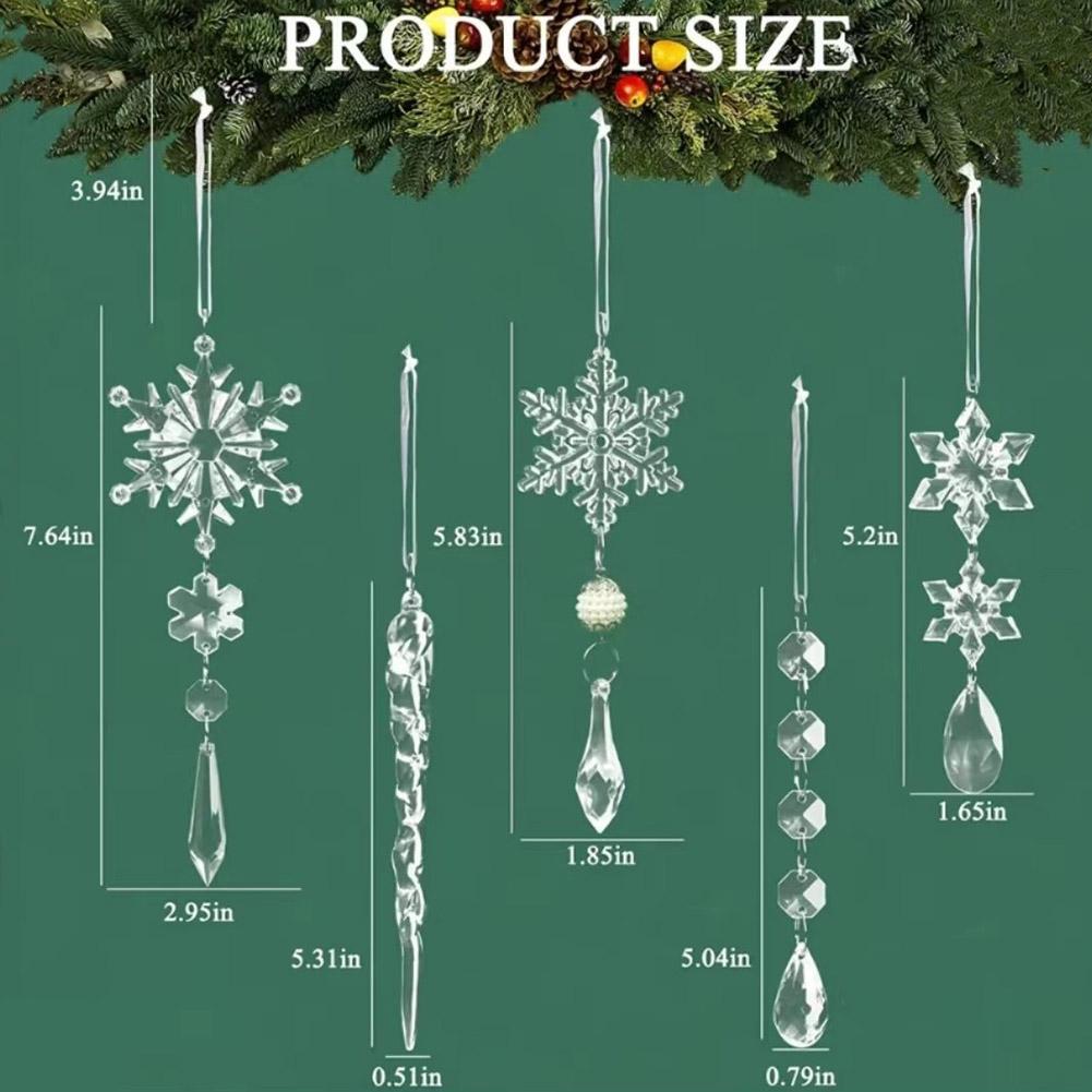 10PCS Fake Snow Flakes Home Christmas Ornaments Set Xmax Snowflake Hanging Icicles Simulated Ice Sticks