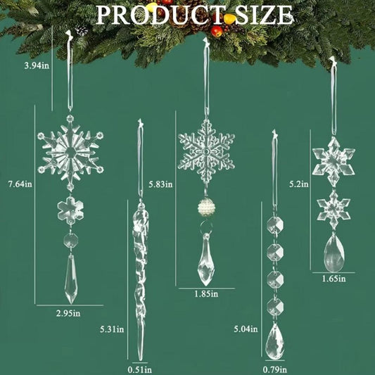 10PCS Fake Snow Flakes Home Christmas Ornaments Set Xmax Snowflake Hanging Icicles Simulated Ice Sticks