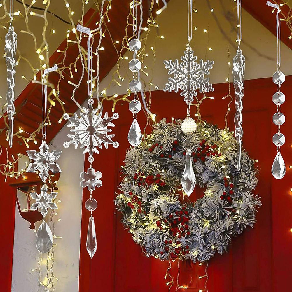 10PCS Fake Snow Flakes Home Christmas Ornaments Set Xmax Snowflake Hanging Icicles Simulated Ice Sticks