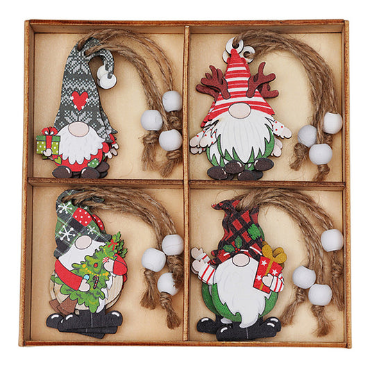 12Pcs / Set Christmas Tree Wood Hanging Pendant Santa Claus Wooden Ornament Xmas Decor