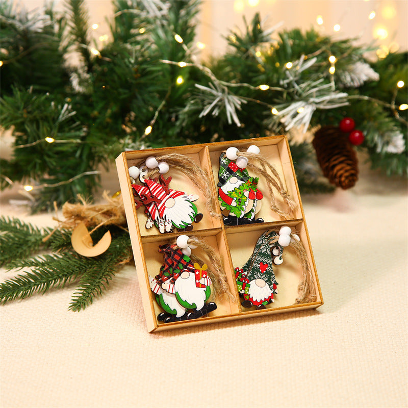 12Pcs / Set Christmas Tree Wood Hanging Pendant Santa Claus Wooden Ornament Xmas Decor