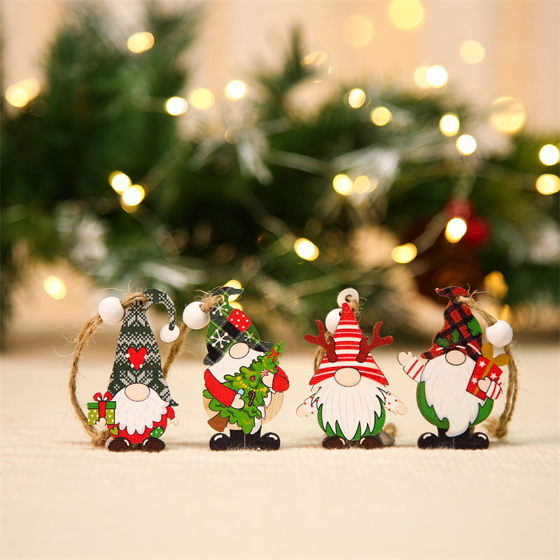 12Pcs / Set Christmas Tree Wood Hanging Pendant Santa Claus Wooden Ornament Xmas Decor