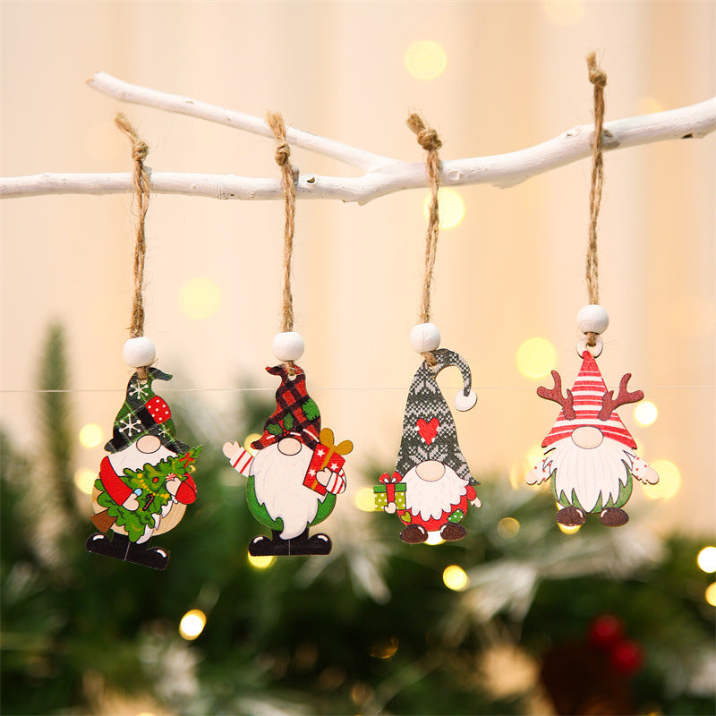 12Pcs / Set Christmas Tree Wood Hanging Pendant Santa Claus Wooden Ornament Xmas Decor