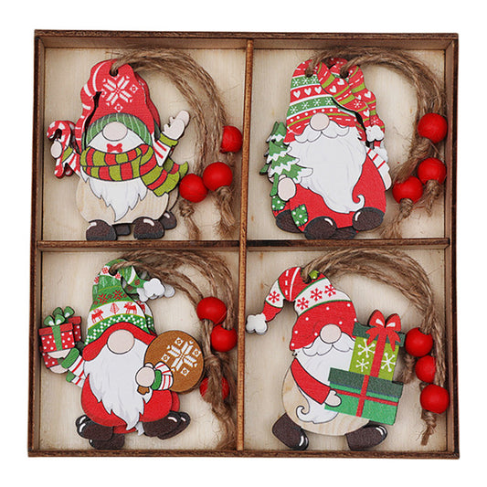 12Pcs / Set Christmas Tree Wood Hanging Pendant Santa Claus Wooden Ornament Xmas Decor