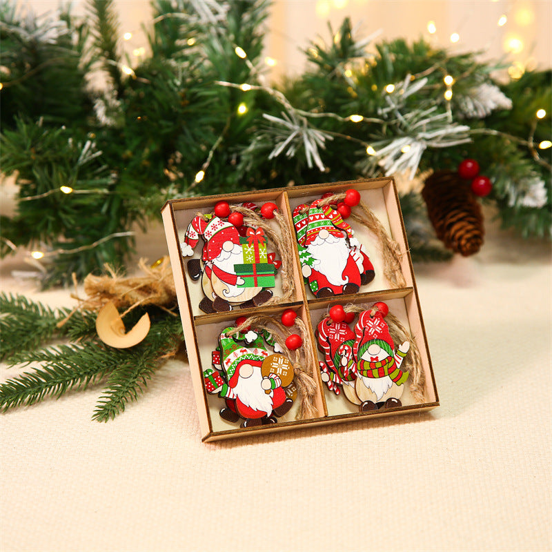 12Pcs / Set Christmas Tree Wood Hanging Pendant Santa Claus Wooden Ornament Xmas Decor