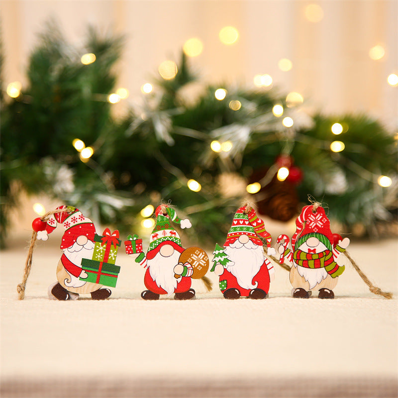 12Pcs / Set Christmas Tree Wood Hanging Pendant Santa Claus Wooden Ornament Xmas Decor
