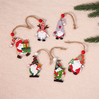 12Pcs / Set Christmas Tree Wood Hanging Pendant Santa Claus Wooden Ornament Xmas Decor