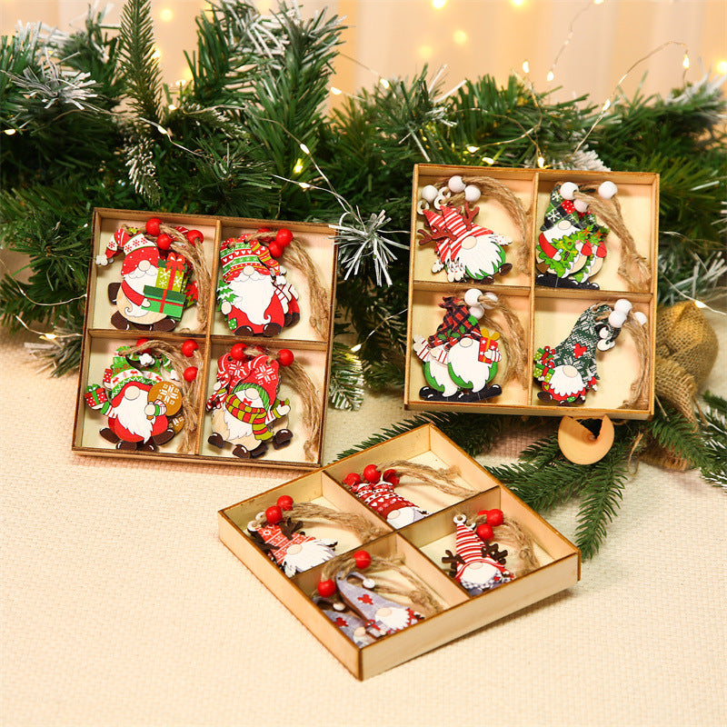 12Pcs / Set Christmas Tree Wood Hanging Pendant Santa Claus Wooden Ornament Xmas Decor