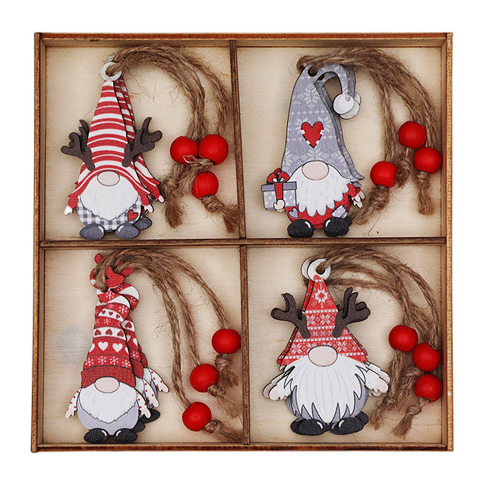 12Pcs / Set Christmas Tree Wood Hanging Pendant Santa Claus Wooden Ornament Xmas Decor