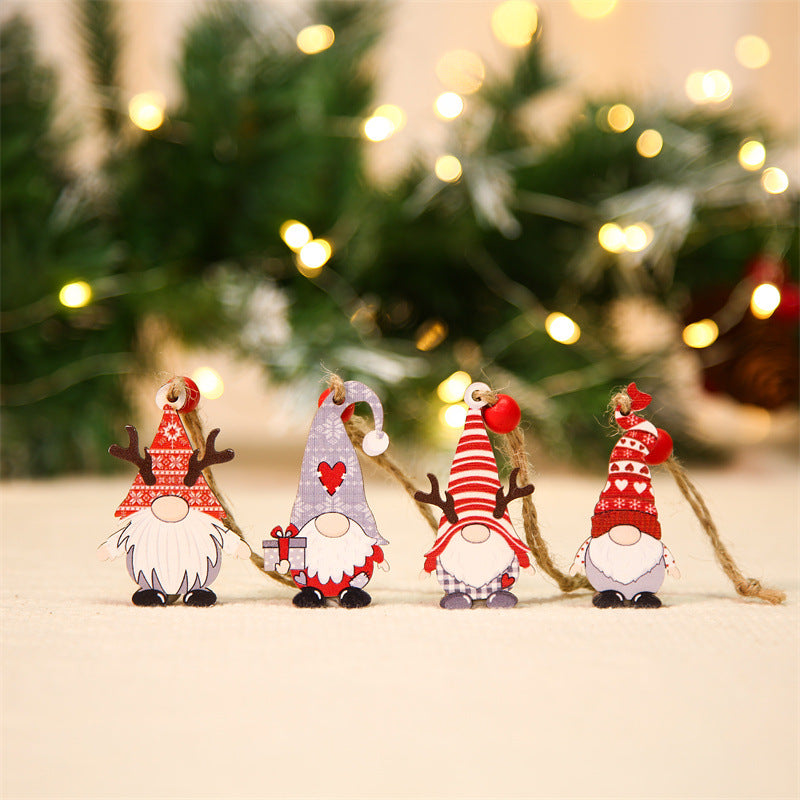 12Pcs / Set Christmas Tree Wood Hanging Pendant Santa Claus Wooden Ornament Xmas Decor
