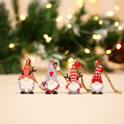 12Pcs / Set Christmas Tree Wood Hanging Pendant Santa Claus Wooden Ornament Xmas Decor