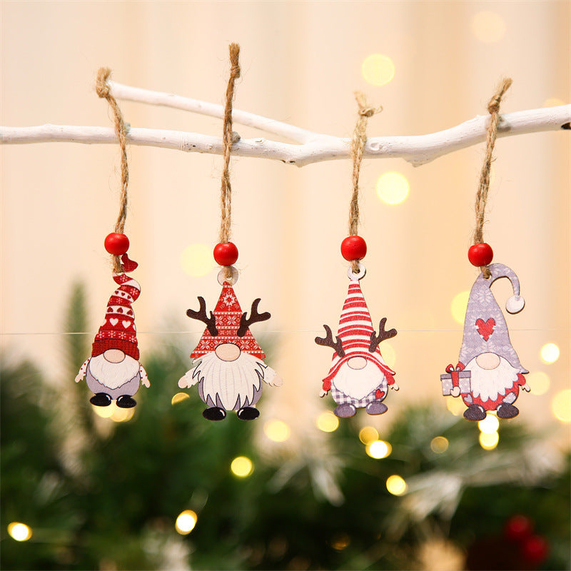 12Pcs / Set Christmas Tree Wood Hanging Pendant Santa Claus Wooden Ornament Xmas Decor
