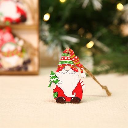 12Pcs / Set Christmas Tree Wood Hanging Pendant Santa Claus Wooden Ornament Xmas Decor