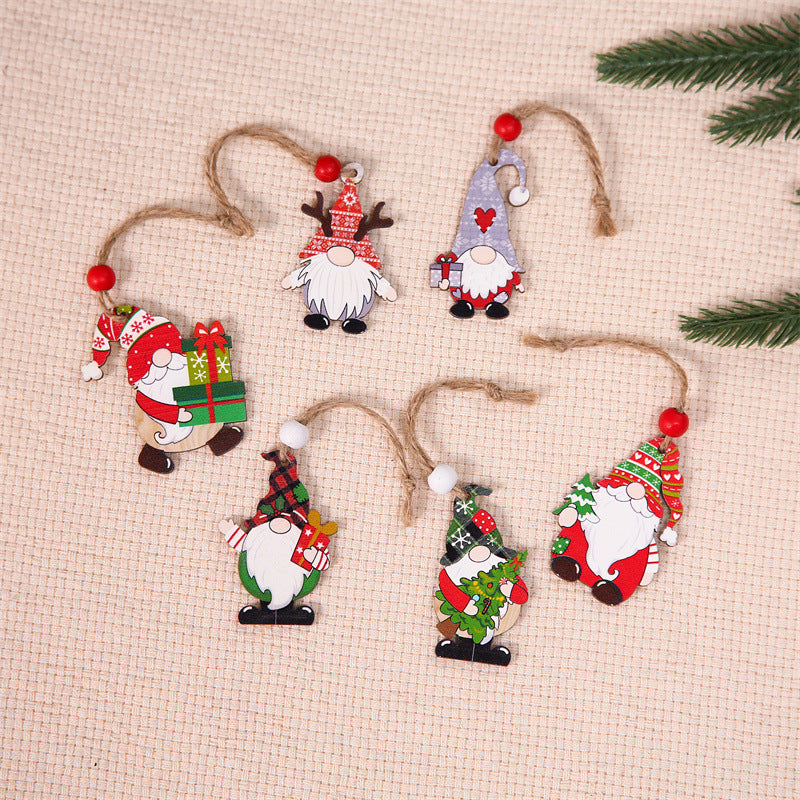 12Pcs / Set Christmas Tree Wood Hanging Pendant Santa Claus Wooden Ornament Xmas Decor