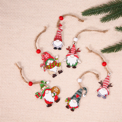 12Pcs / Set Christmas Tree Wood Hanging Pendant Santa Claus Wooden Ornament Xmas Decor