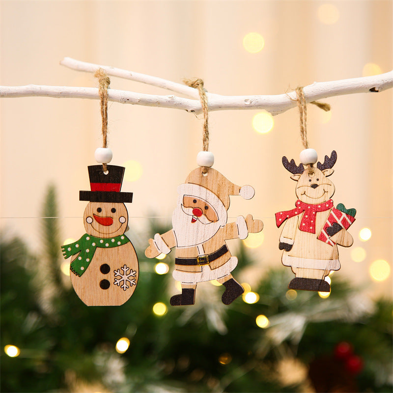 9Pcs Christmas Wooden Hanging Ornament Set Christmas Tree Decoration Crafts for Christmas Tree Home Party