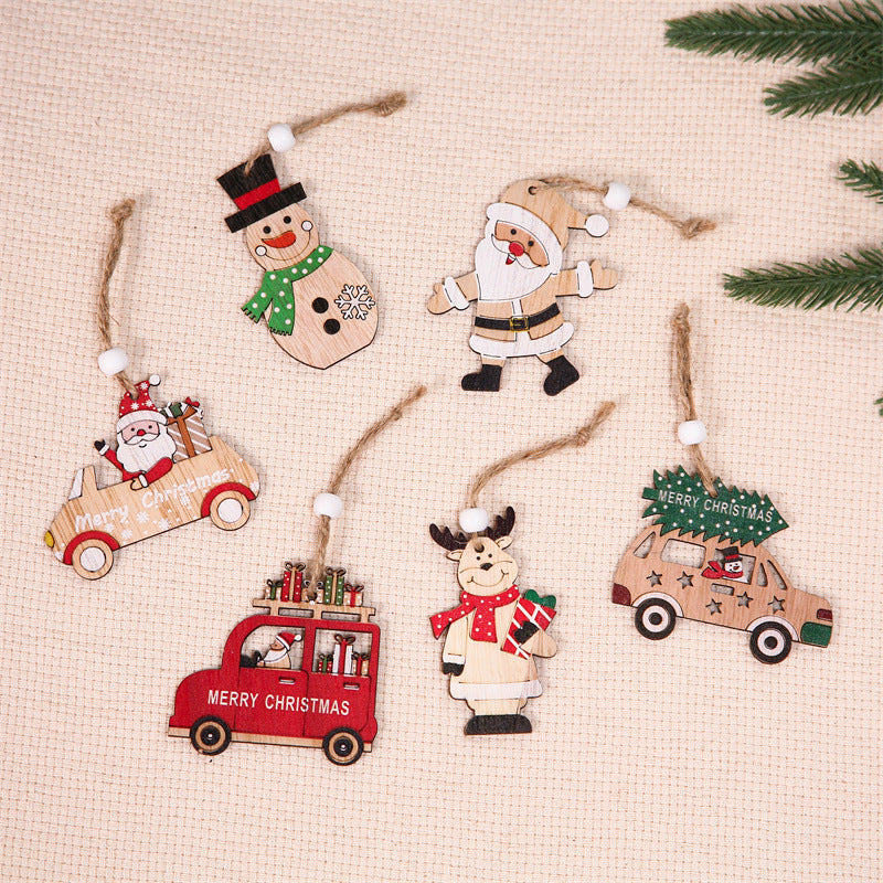 9Pcs Christmas Wooden Hanging Ornament Set Christmas Tree Decoration Crafts for Christmas Tree Home Party